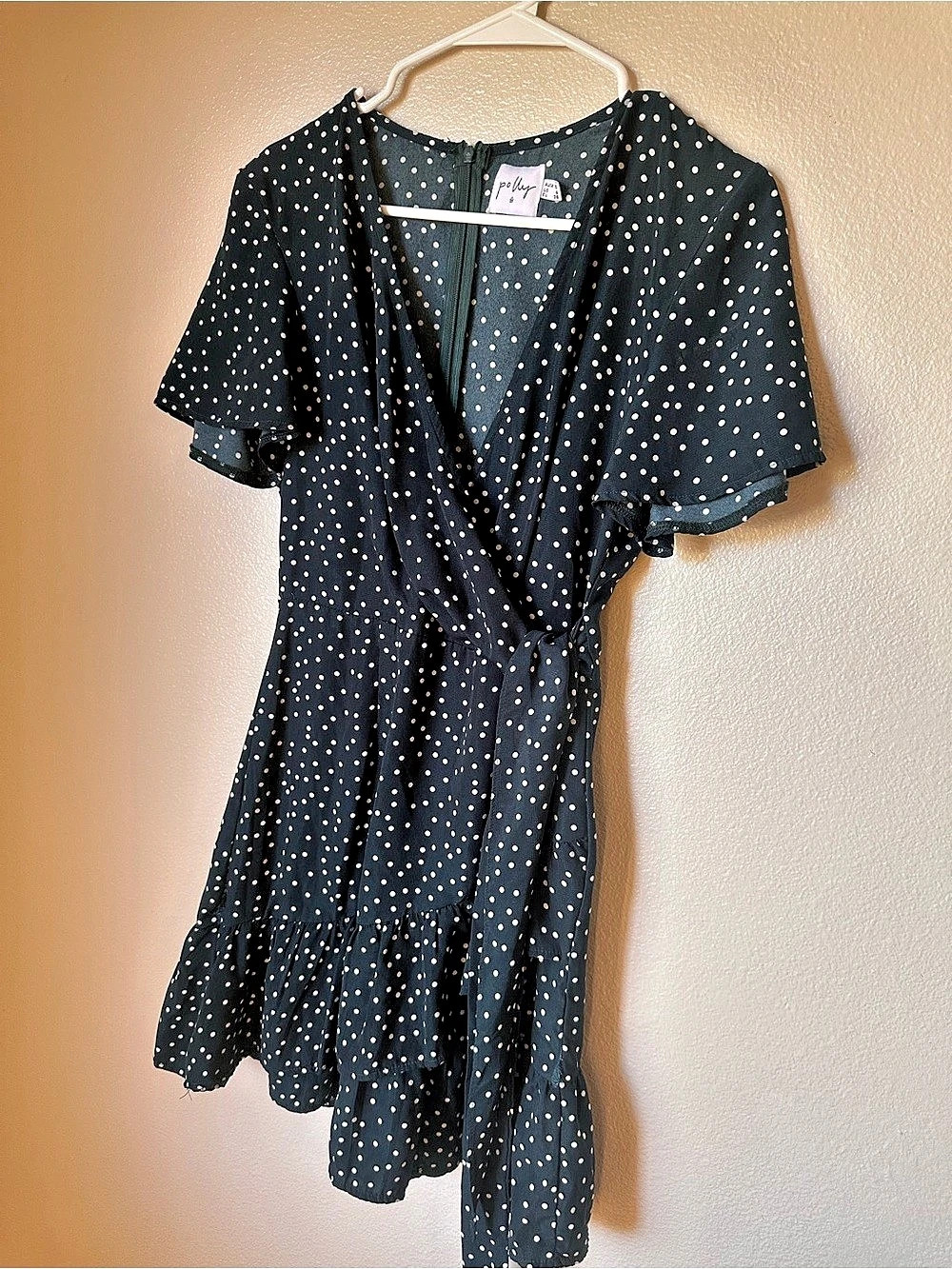 Princess Polly Polka Dot Wrap Mini Dress in Black & White Like New